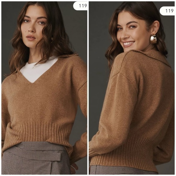 💋Reformation Beckie cashmere caramel tan light brown sweater size S - Picture 4 of 7